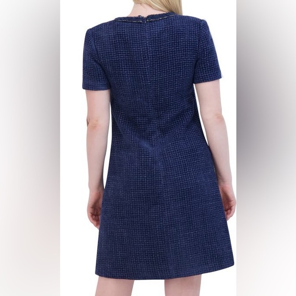Eliza J Tweed Short Sleeve Shift Dress in Medium Blue - NEW - Size 8 - Picture 2 of 9